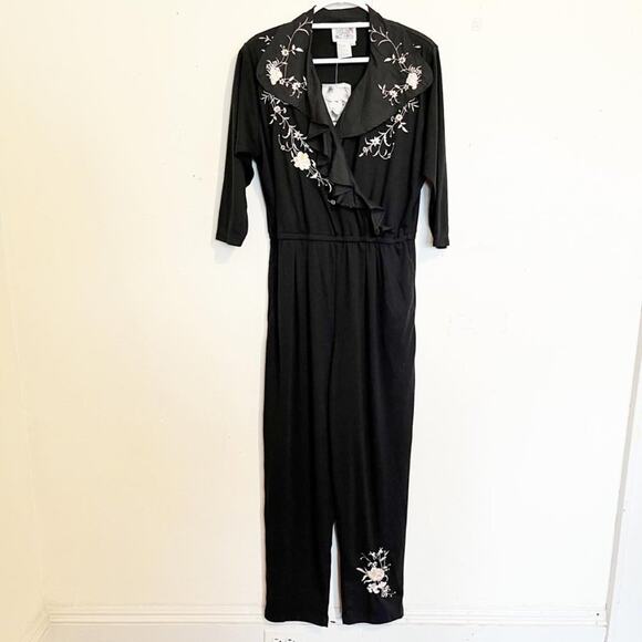 LACY AFTERNOON BY SHELL KEPLER **Vintage** Black Embellished Jumpsuit, L, NWT! - Picture 3 of 11